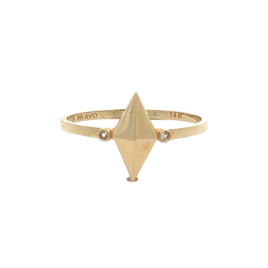 14k gold solid ring with single rhombus detail, designed for women, minimalist geometric style