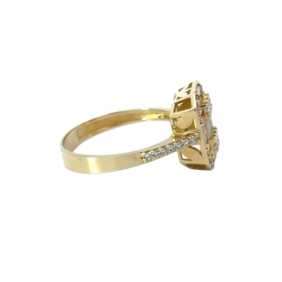 Size 7 gold solitaire ring displayed on white background