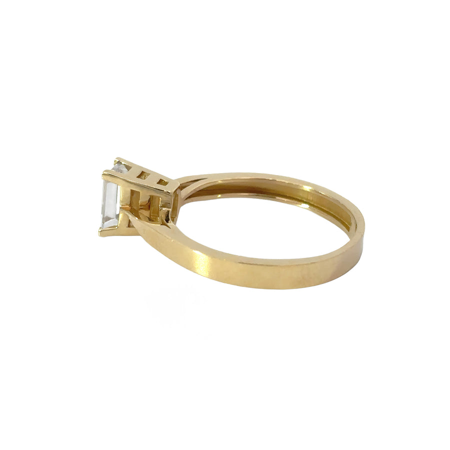 Close-up of solitaire gemstone on a gold band