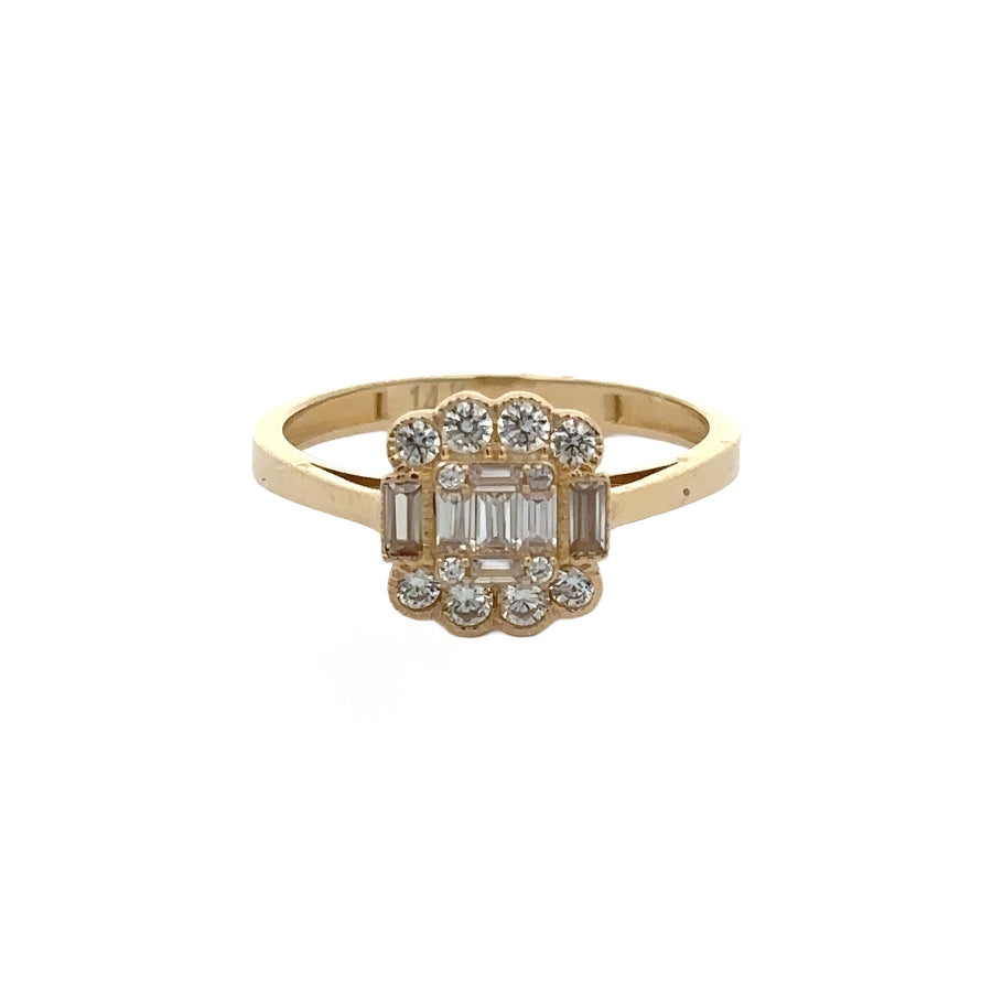 14k gold solitaire ring with single sparkling gemstone