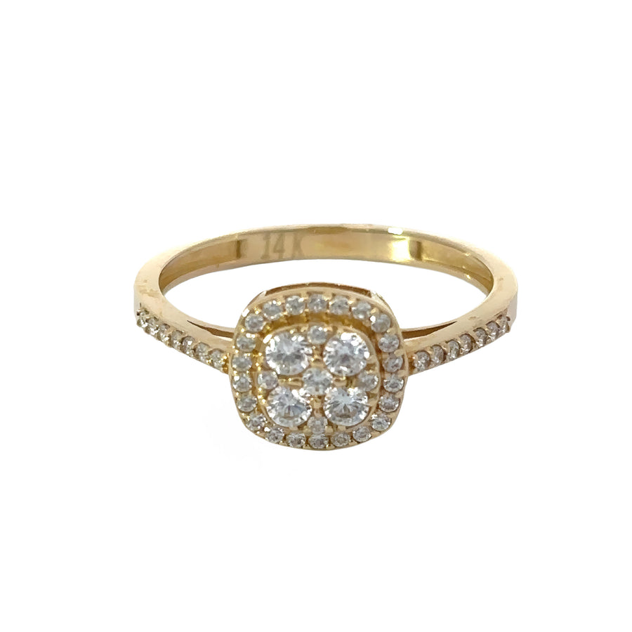 14k gold solitaire ring with single sparkling gemstone