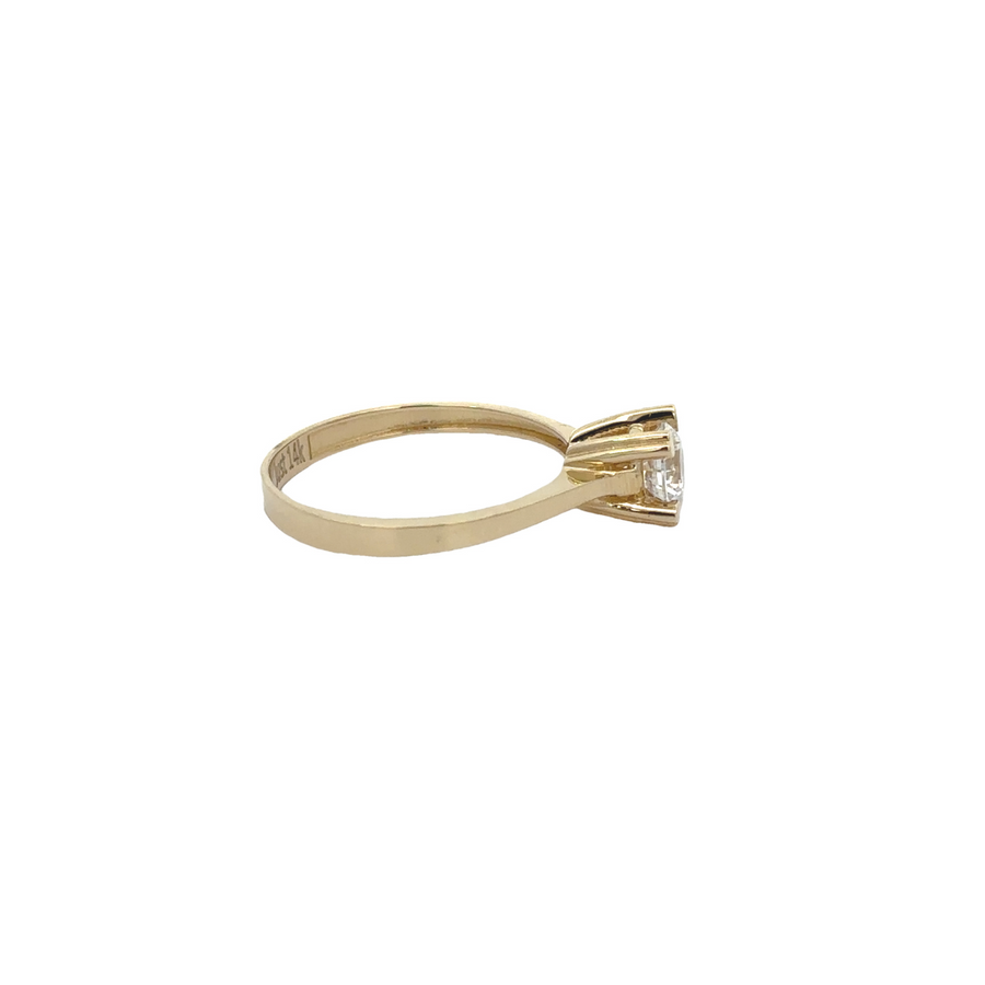 14k gold ring with geometric square design displayed on white