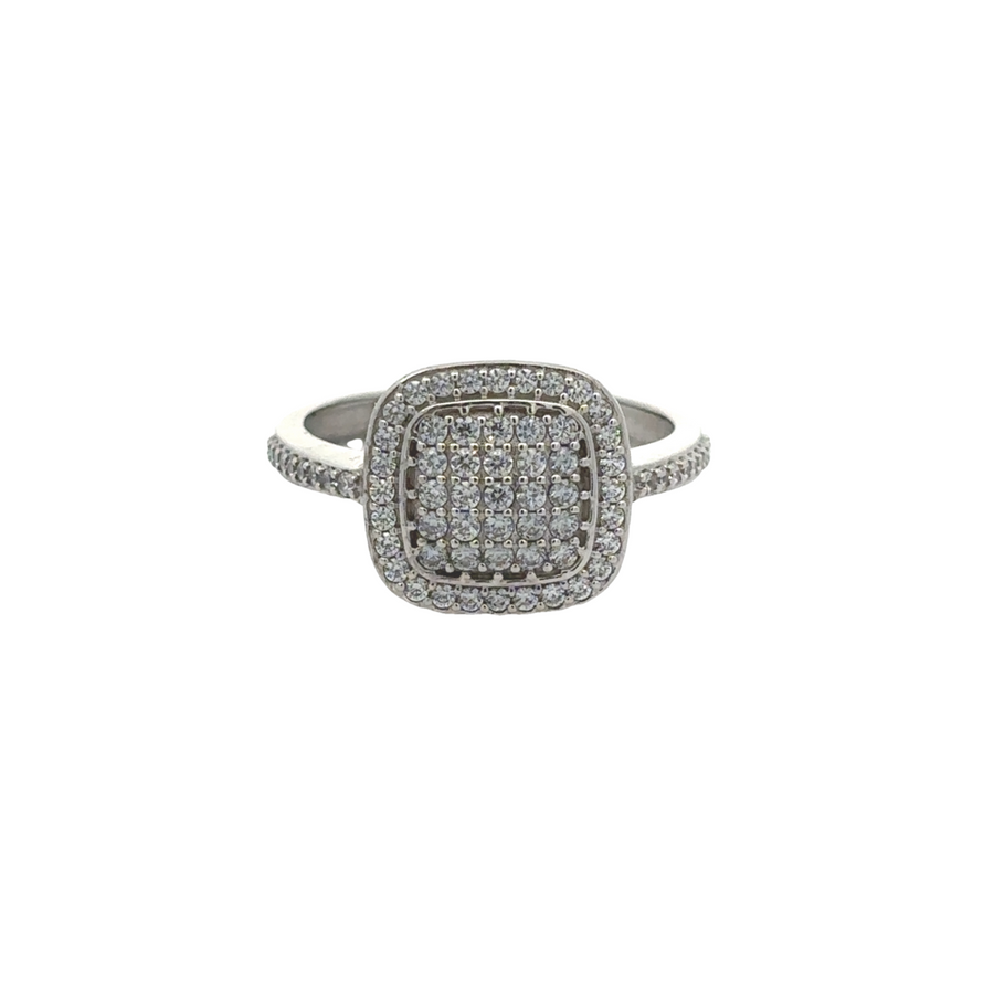 14k gold square center ring with cubic zirconia stones