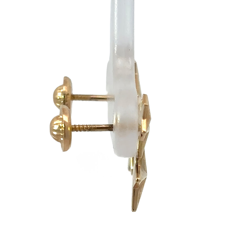 Pair of 14k gold star earrings displayed on white background