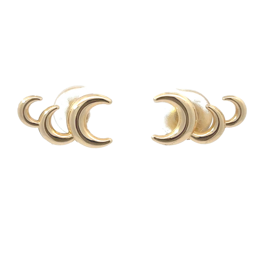 14k gold triple moon stud earrings for women and babies