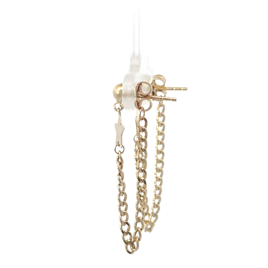 14k gold stud earrings featuring a delicate chain and star charm, perfect for adding elegance and whimsy to any outfit.
