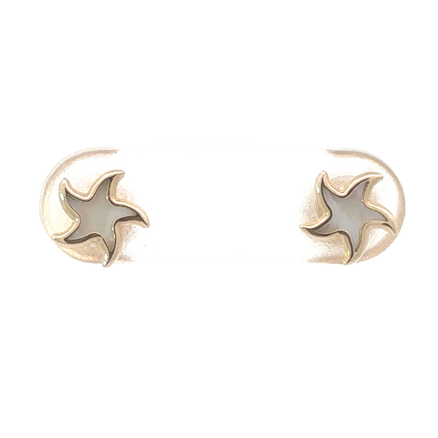 14k gold stud star earrings displayed on a white background