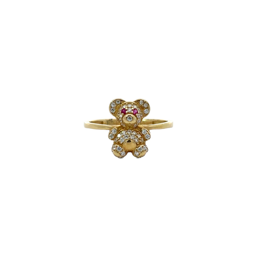 14k gold teddy bear ring fully covered in sparkling cubic zirconia stones