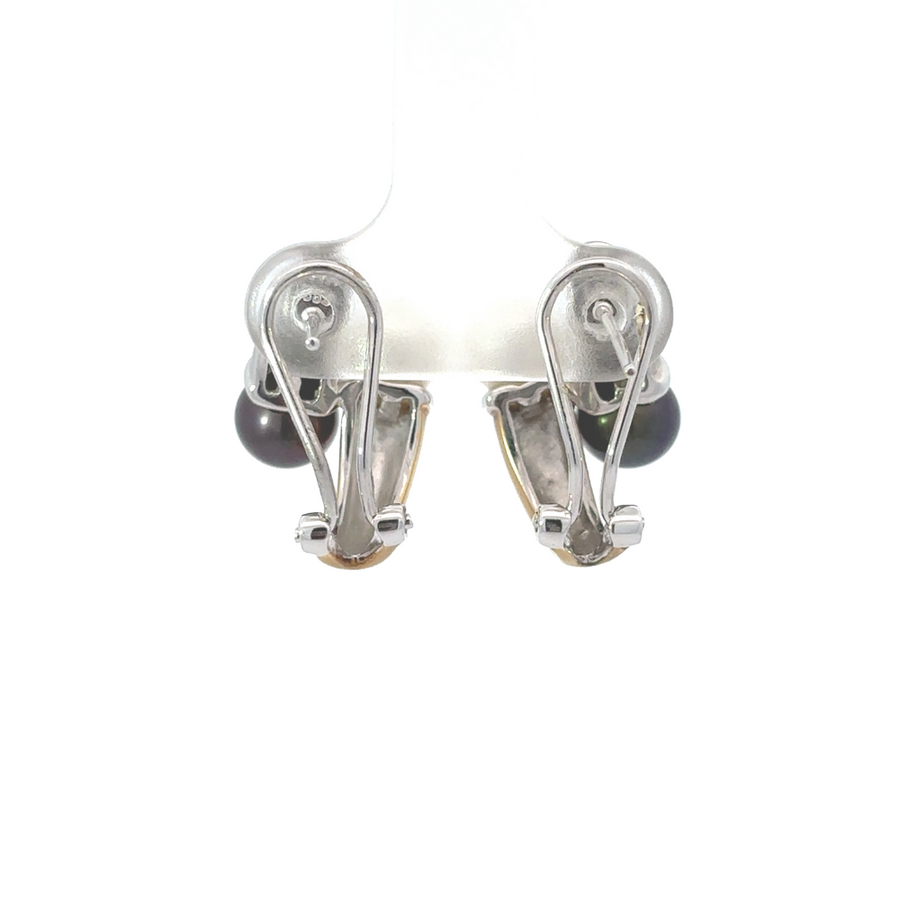 Modern two-tone gold earrings with pearls for women
