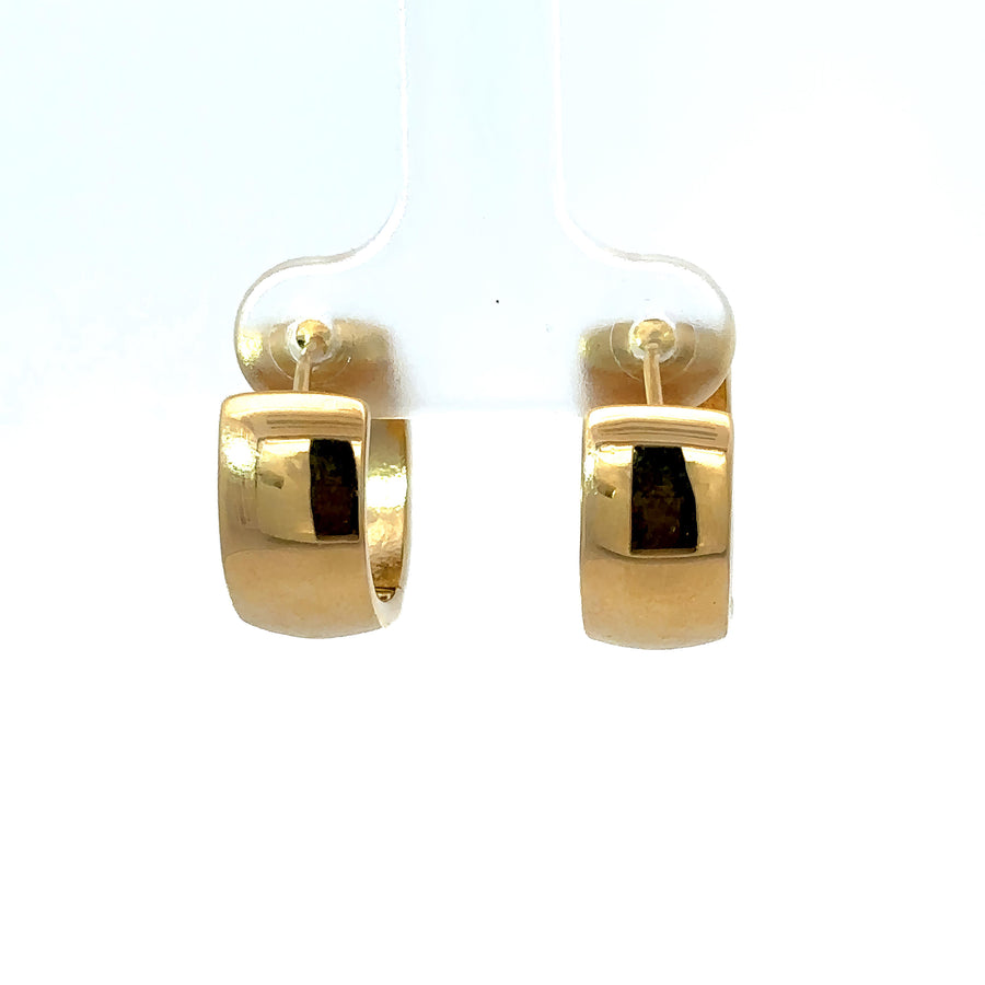 Small-sized two-tone gold huggies earrings with sleek line design
