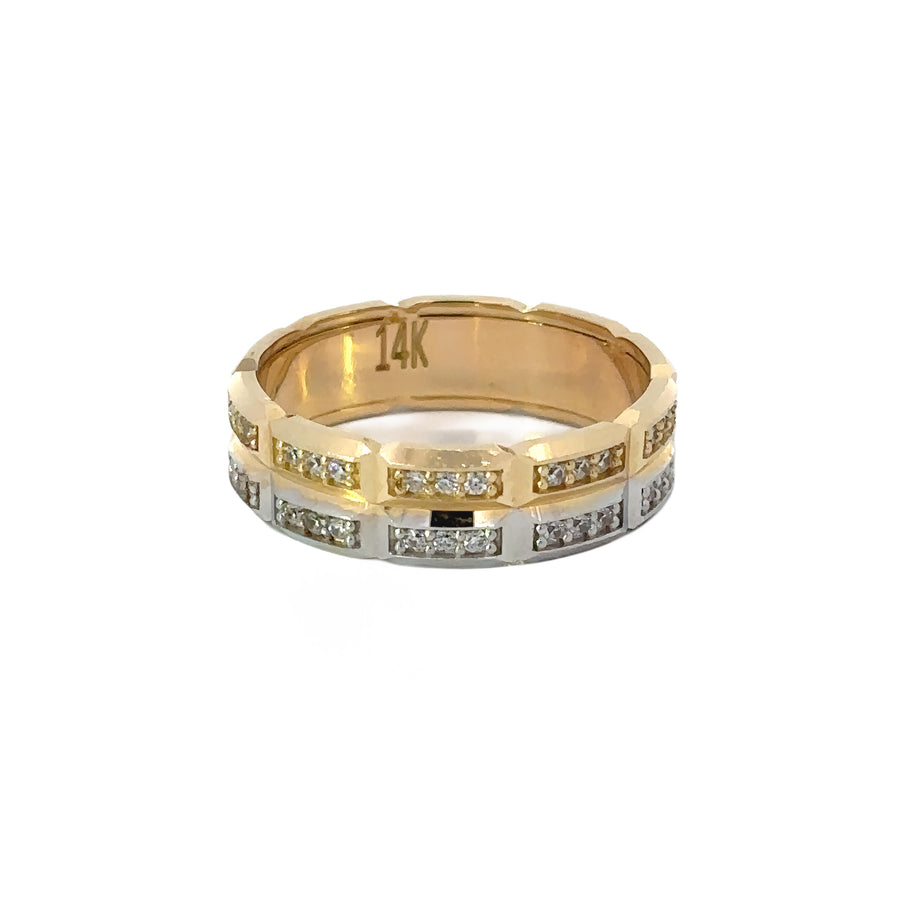 14k gold two-tone men’s ring with sparkling CZ stones