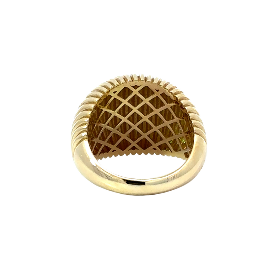 14k gold ring with wide band and sleek line design
