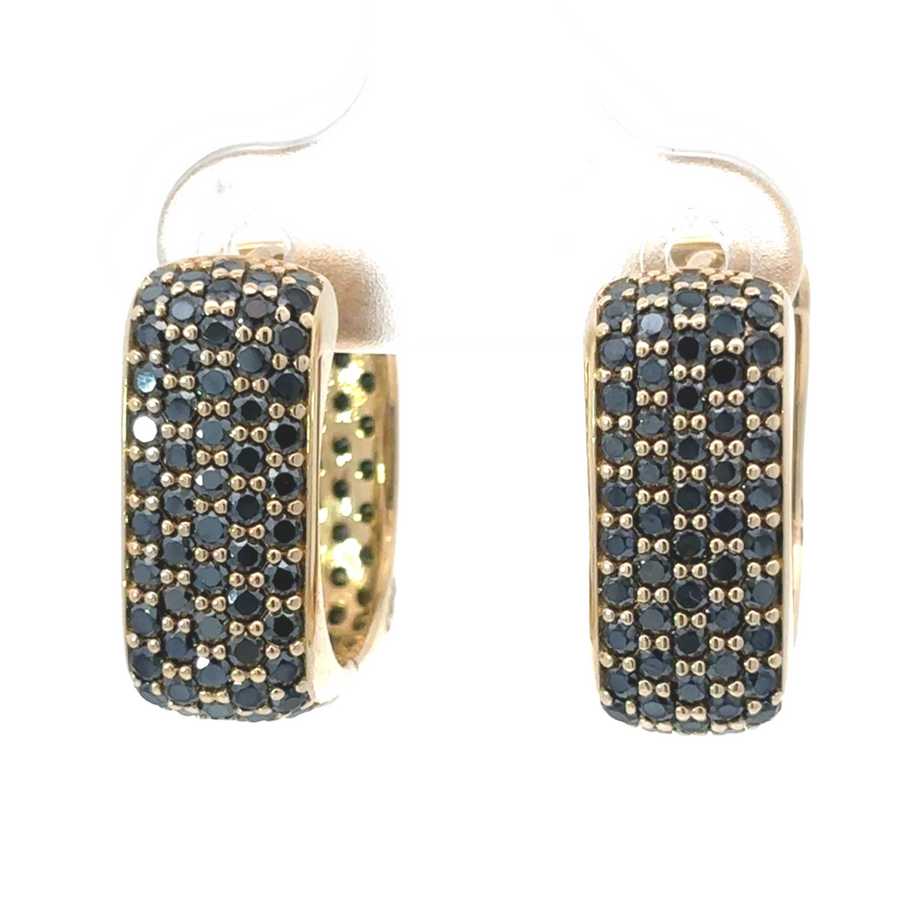 14k gold women's earrings with black cubic zirconia stones, elegant design