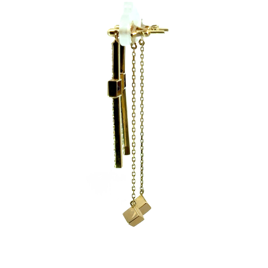 Pair of shiny 14k gold hoop earrings displayed side by side