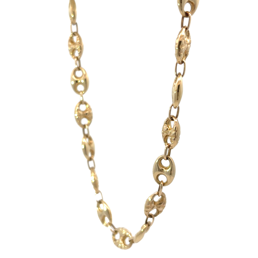 Woman wearing the 14k gold necklace, showcasing its perfect fit around the neckline