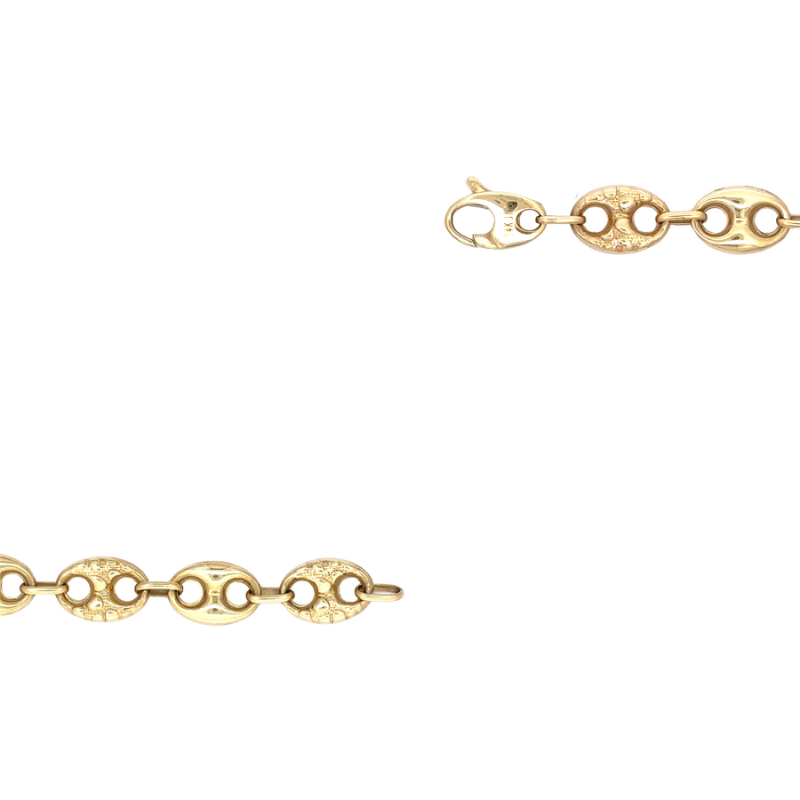 Detailed view of the 14k gold women's necklace with a subtle shine, emphasizing its smooth finish