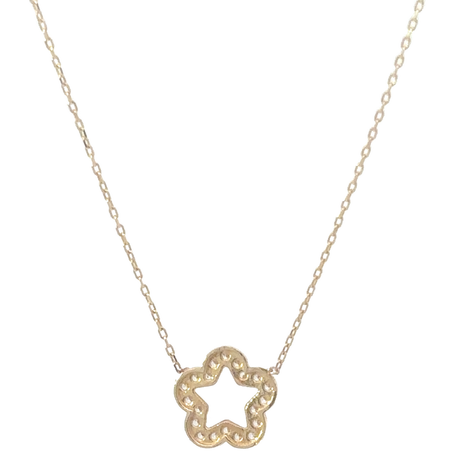 Adjustable 14k gold chain with delicate CZ flower pendant for women