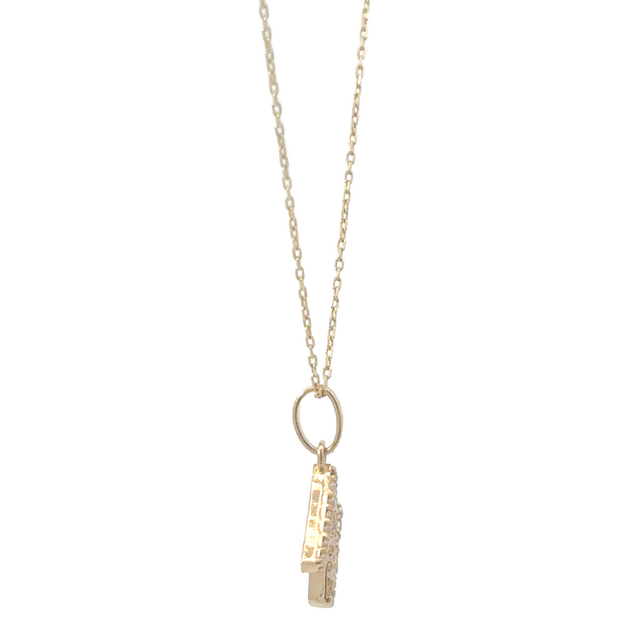 Personalized 14k gold necklace with sparkling CZ stones, adjustable at 16, 17, and 18 inches
