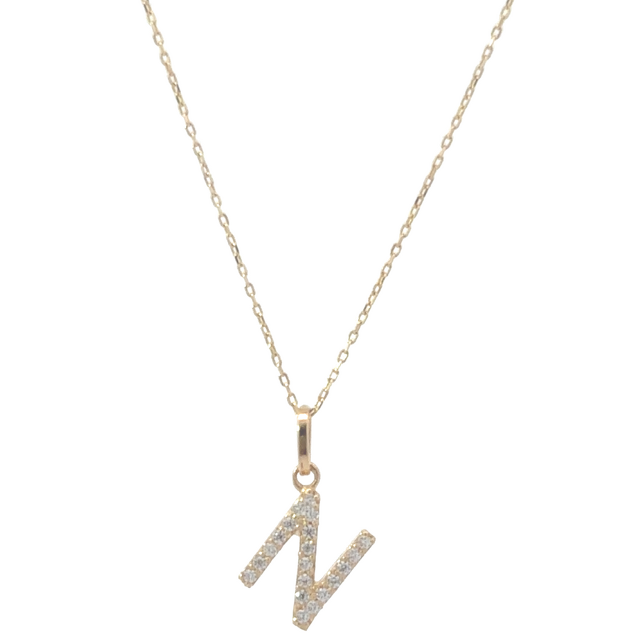 Elegant 14k gold necklace with letter pendant (LN) and cubic zirconia stones