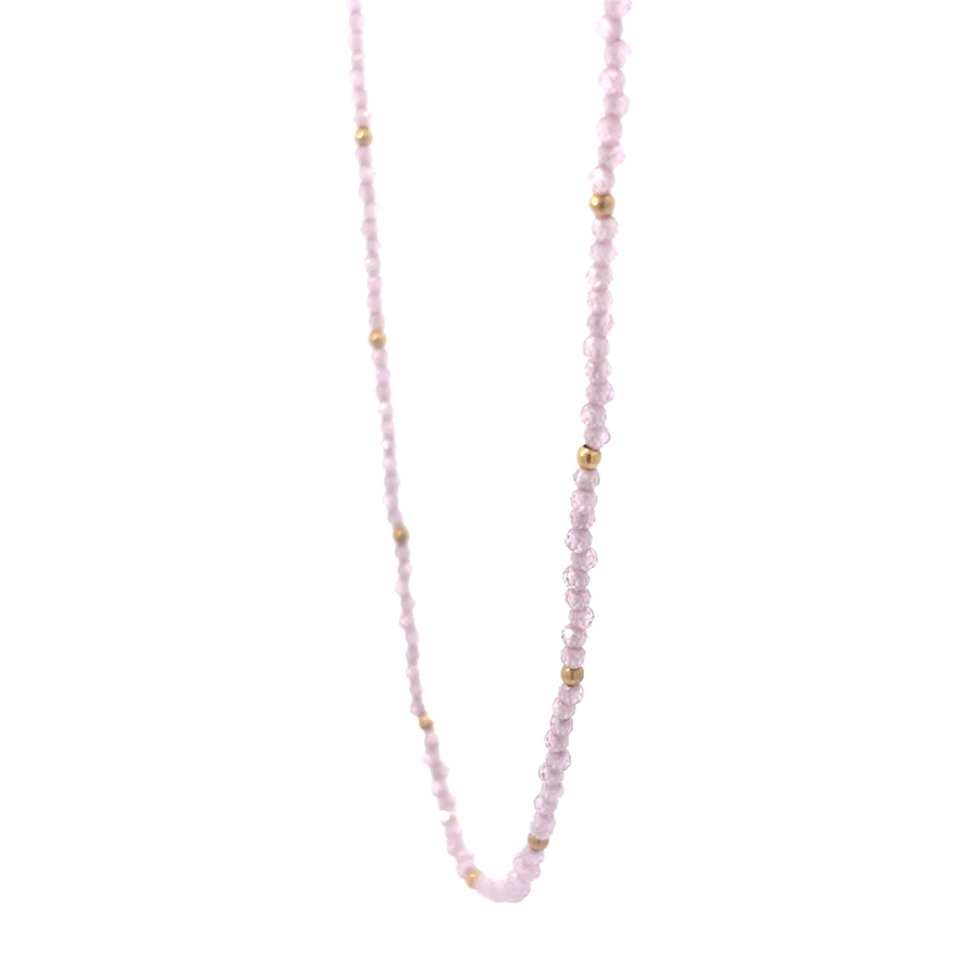 Adjustable 14k gold necklace with rose corundum stone, perfect for layering or wearing solo