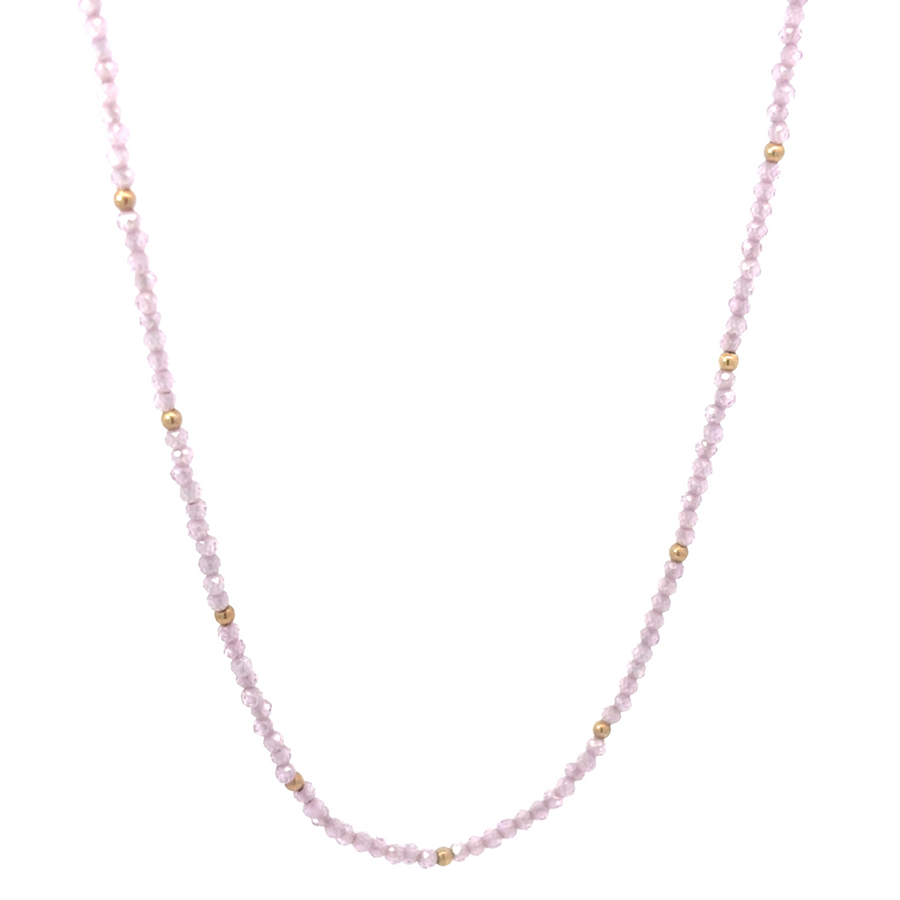 Elegant 14k gold women's necklace with rose corundum stone as the centerpiece
