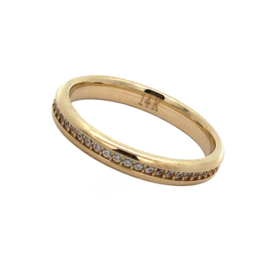 Top view of all-center CZ design on gold ring for women