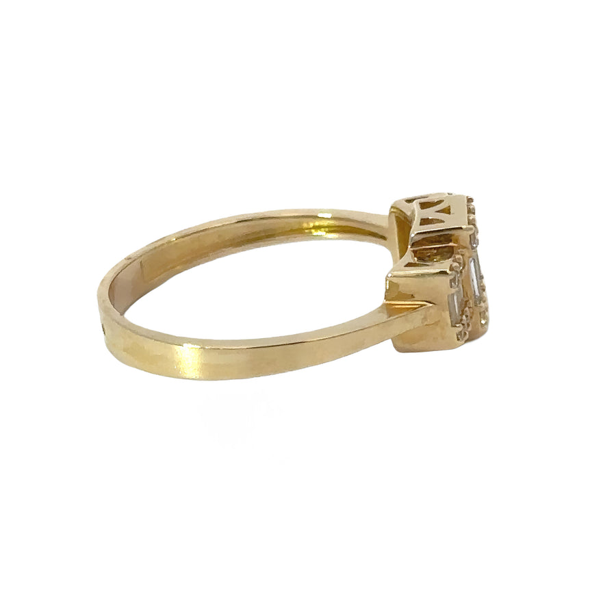 Polished 14k gold band with solitaire cubic zirconia stone