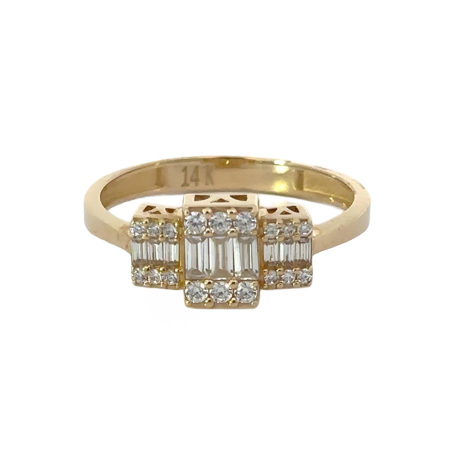 Close-up of 14k gold solitaire ring size 7 on white background