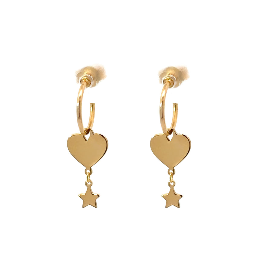 Dainty gold hoop earrings for women with celestial details