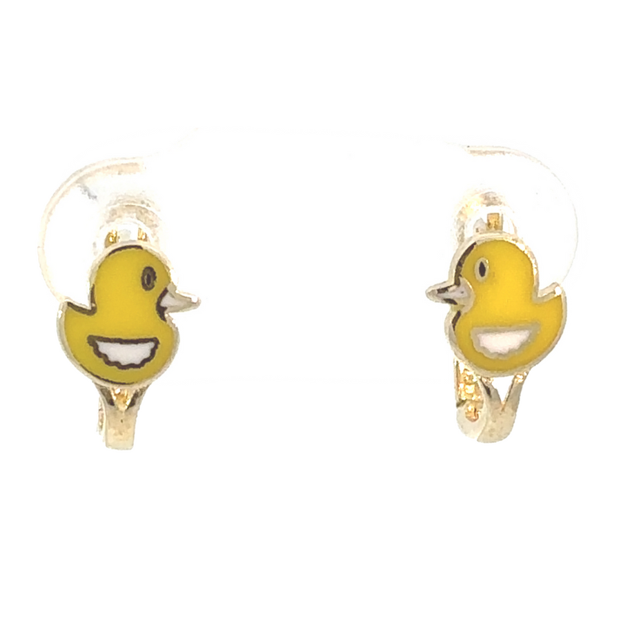14k gold yellow duck earrings shown on a clean white background