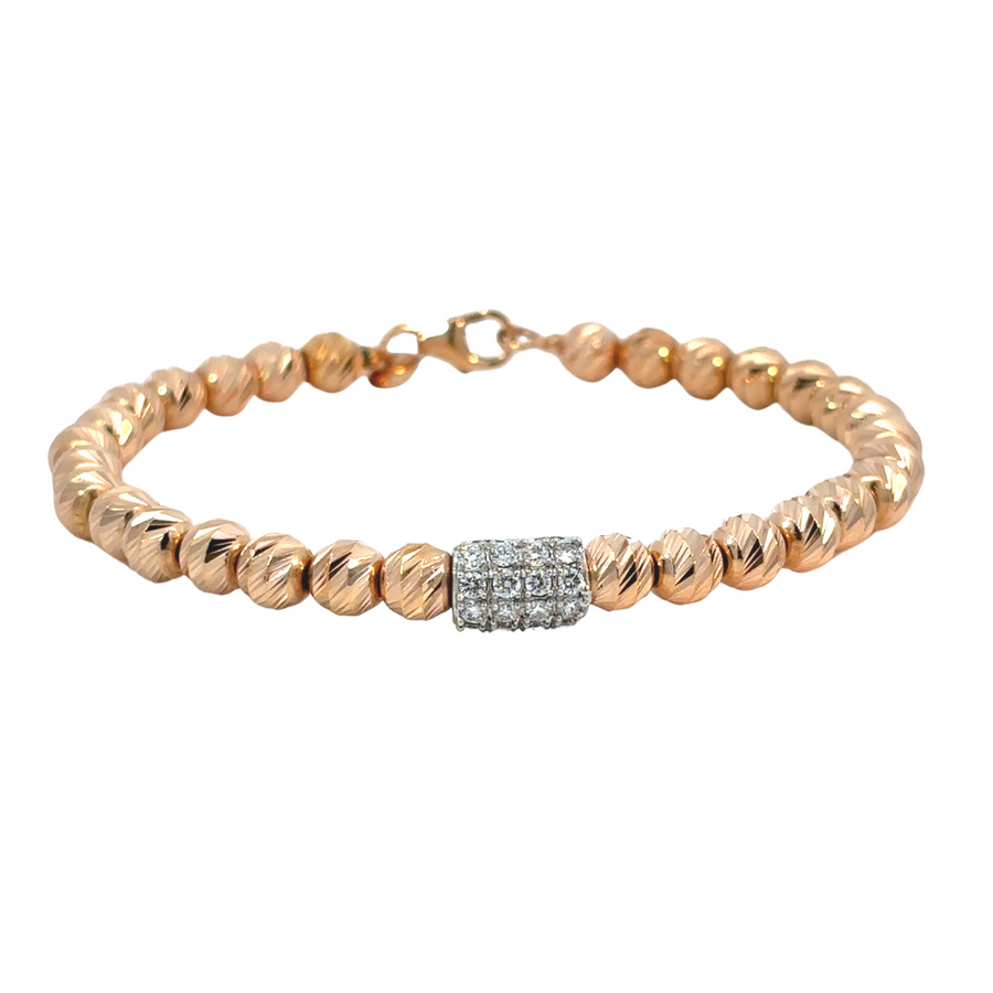14k rose gold braid bracelet with sparkling diamond accents