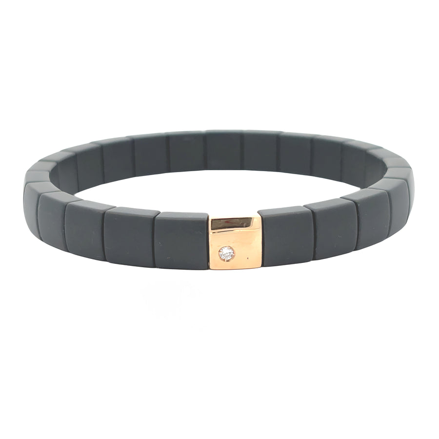 Flexible medium fit rose gold and ceramic bracelet with diamonds