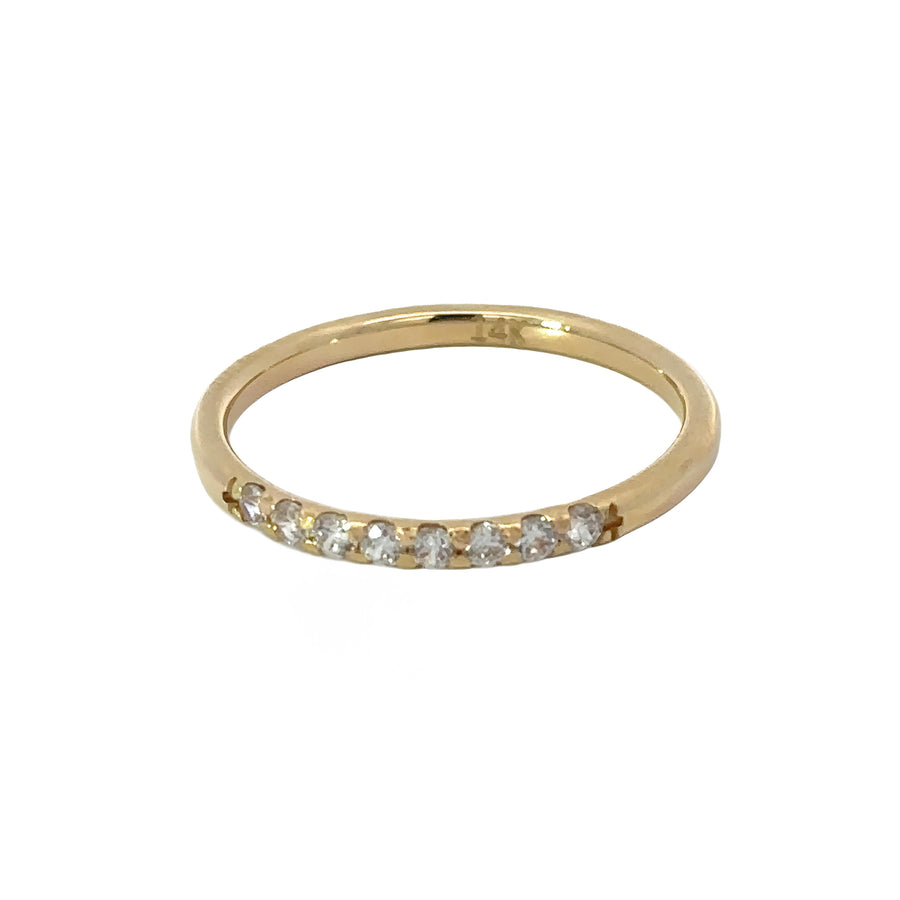 14k solid gold ring with single sparkling cubic zirconia stone