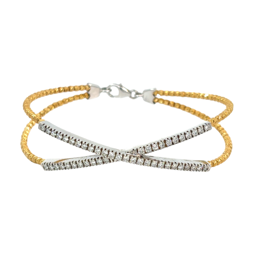 14k two-tone crossed bracelet with diamond accents