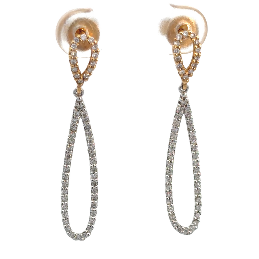 14k two-tone drop earrings with yellow and white gold