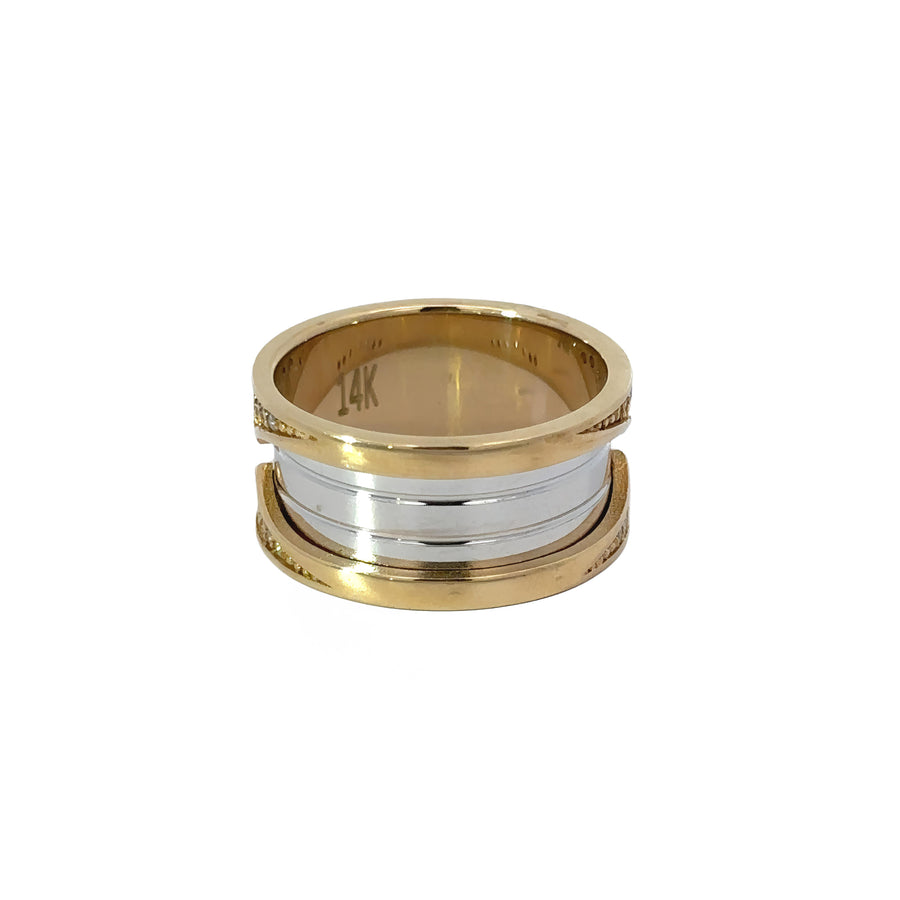 Elegant women's 14k gold ring with white and yellow tones
