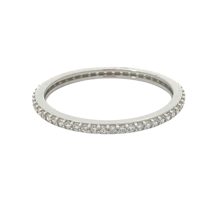 14k white gold aro CZ ring in size 7, designed for women who appreciate sophisticated and timeless jewelry.