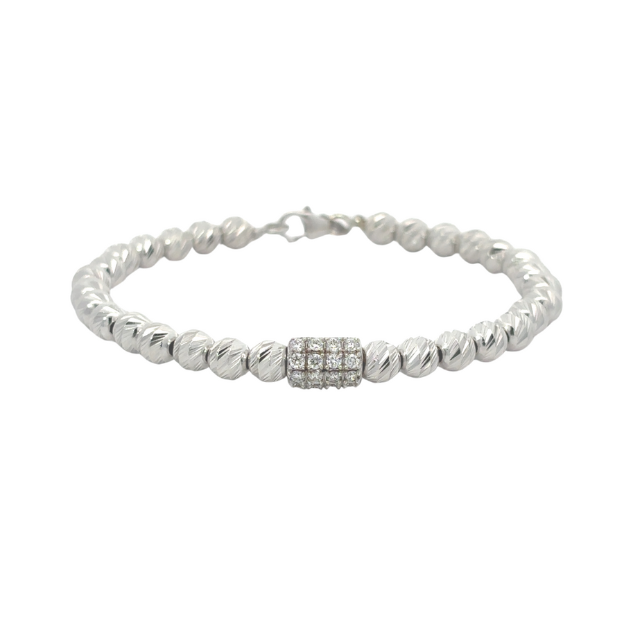 14k white gold braided bracelet with diamond accents