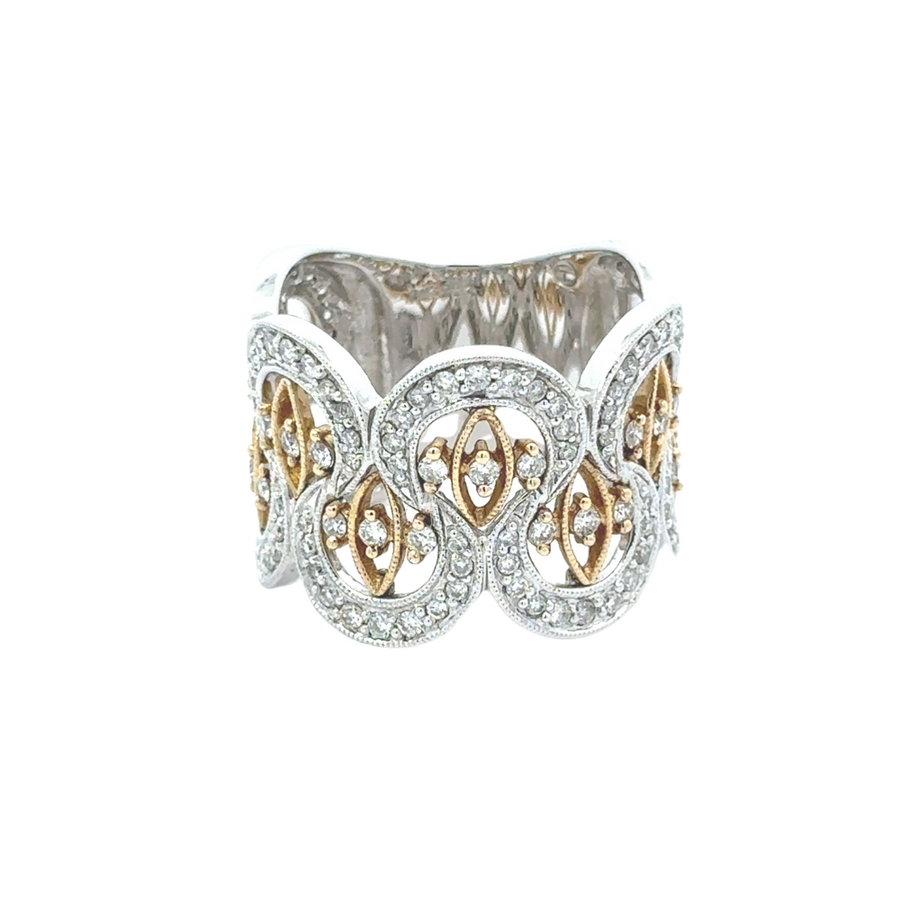 Close-up of diamond accents on white gold ring size 7