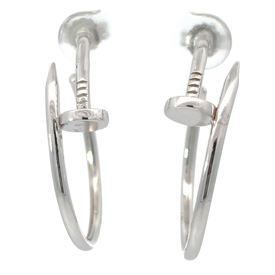 14k white gold medium argolla earrings with polished finish