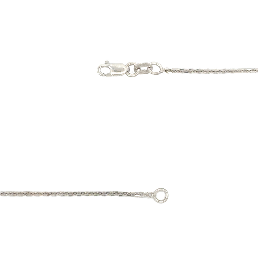 Elegant presentation of 22-inch white gold necklace on a jewelry stand