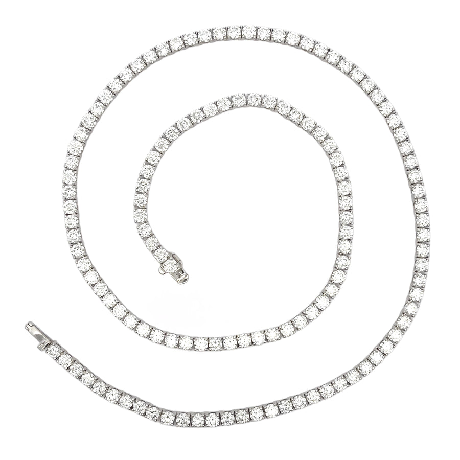Close-up of large lab diamond pendant on white gold chain