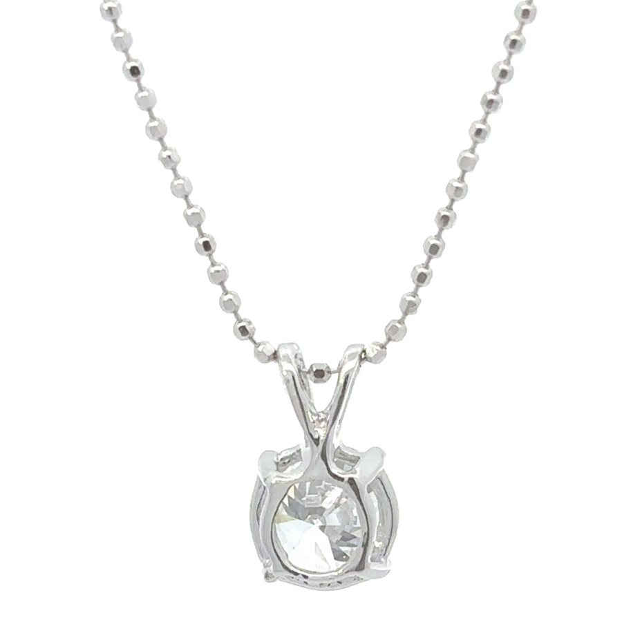 Timeless 14k white gold pendant with 1.00 CT lab diamond, symbolizing luxury and refinement.