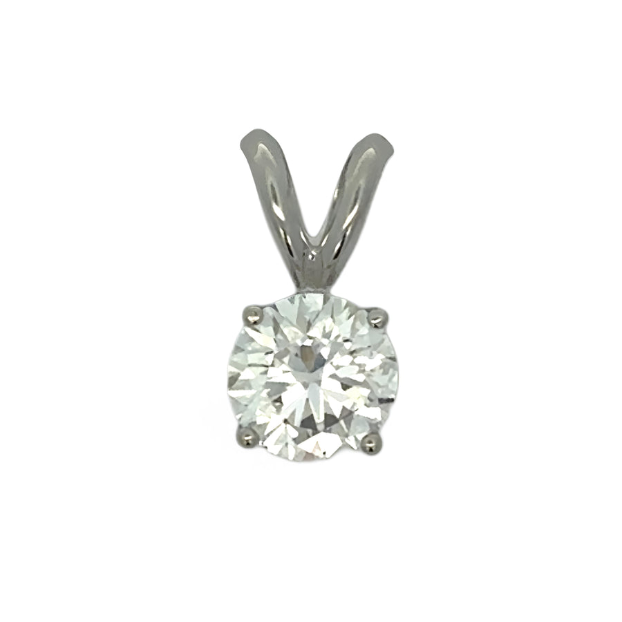 Close-up of lab diamond pendant in white gold setting