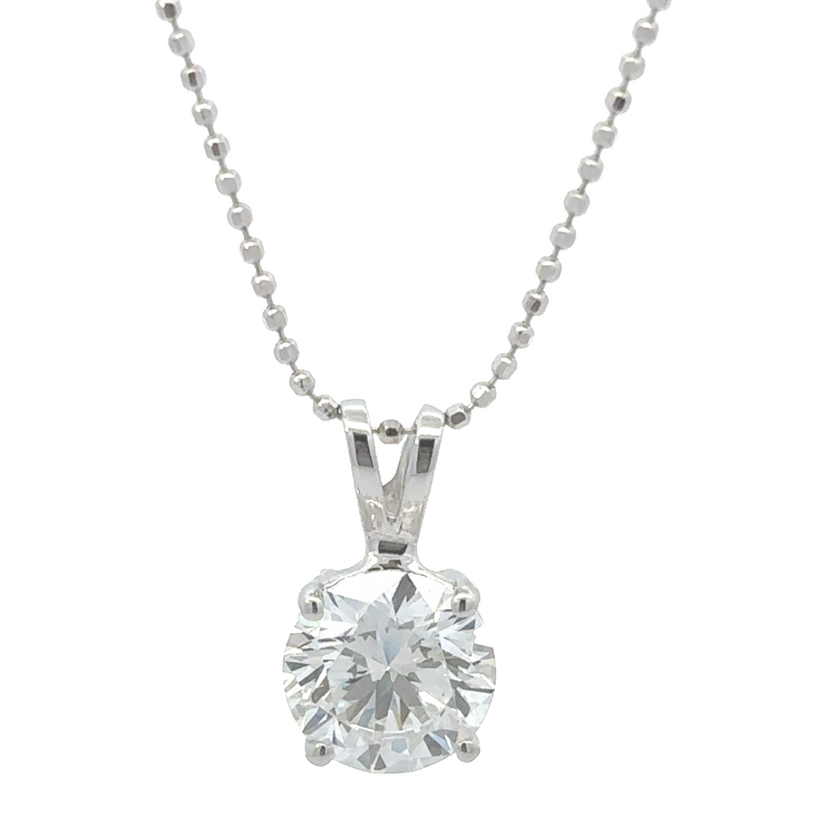 Close-up of the 14k white gold pendant with a 2.01 CTs lab-grown diamond, showcasing its brilliant sparkle.