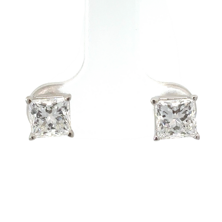 14k white gold stud earrings with 2.00 CT total weight lab-grown diamonds