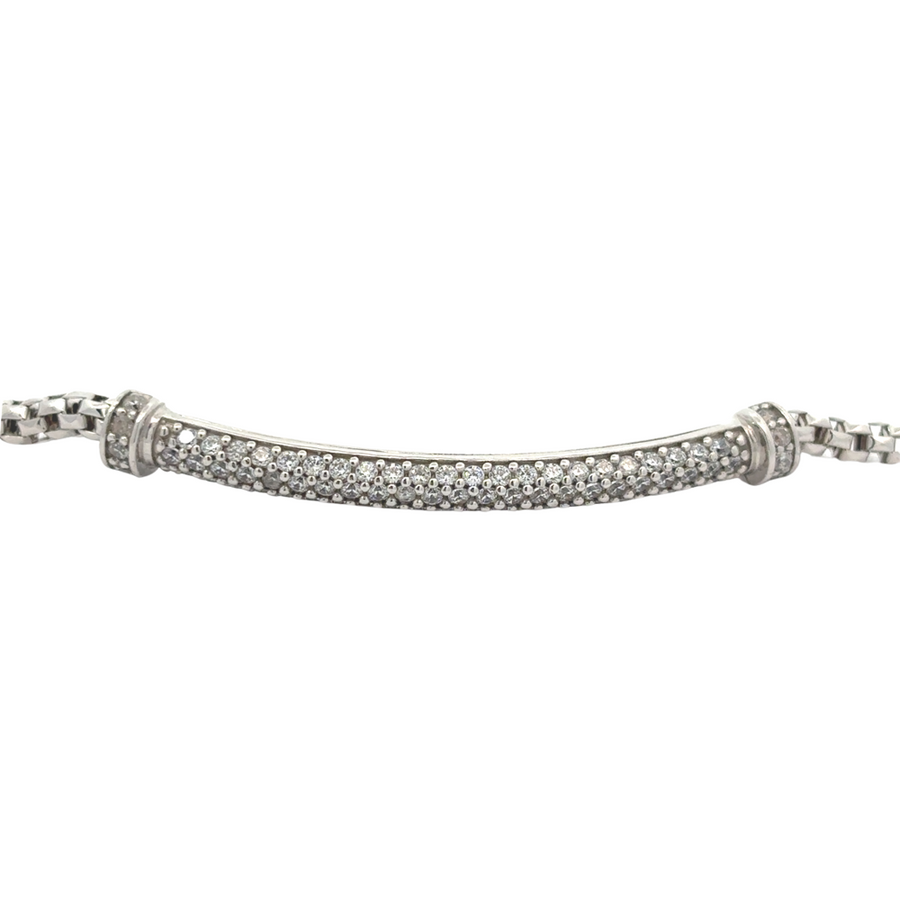 Minimalist 14k white gold women's bracelet with cubic zirconia center stone, timeless design