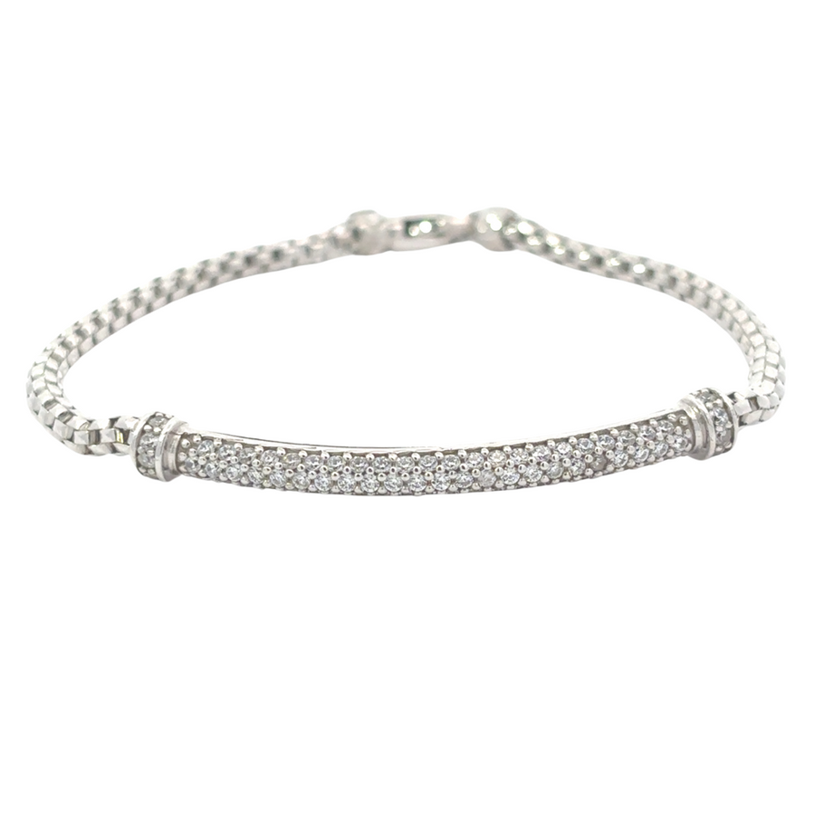 Elegant 14k white gold bracelet with sparkling cubic zirconia, perfect for layering or solo wear