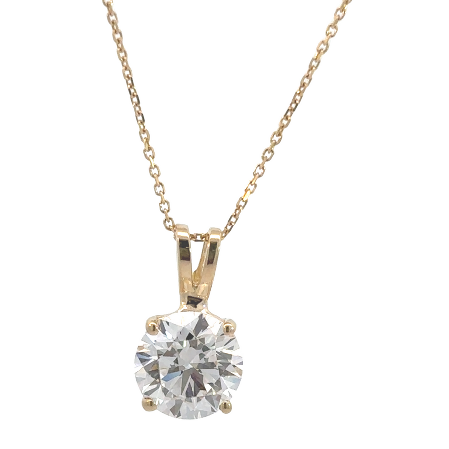 Elegant 14k yellow gold pendant with 2.01 CT lab-grown diamond, offering timeless luxury.