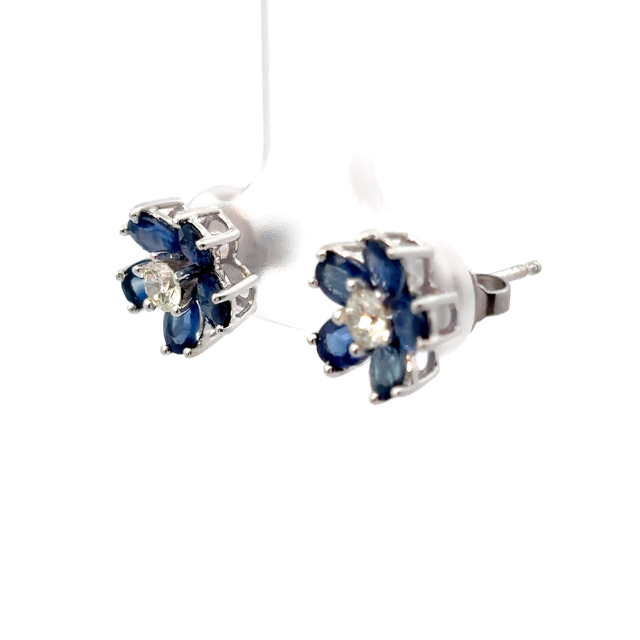 10k Gold Earrings with Sapphire and Diamond